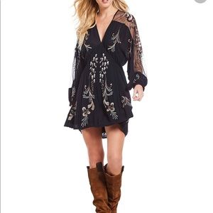 Free People Bonjour Embroidered Mini Dress
